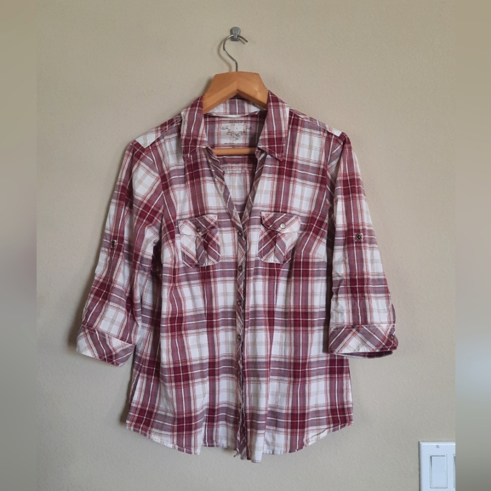 Y2k Western Plaid Button Snap Burton Down Shirt Retro
